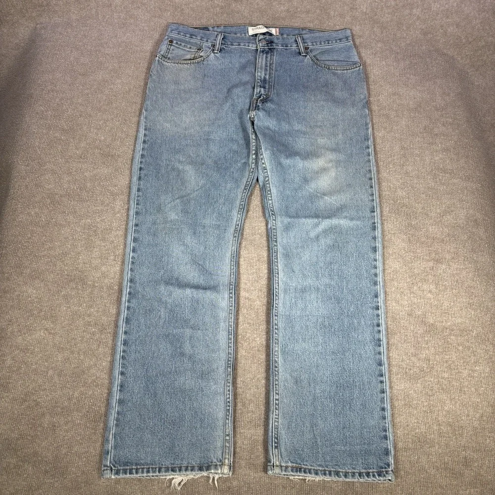 Levis 505 Jeans Mens 38x32‎ Regular Fit Straight Leg Light Wash Blue Denim Y2K